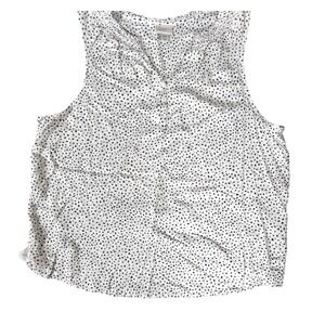 A New Day Womens XXL White Black Polka Dot Smocked V-Neck Sleeveless Blouse Top